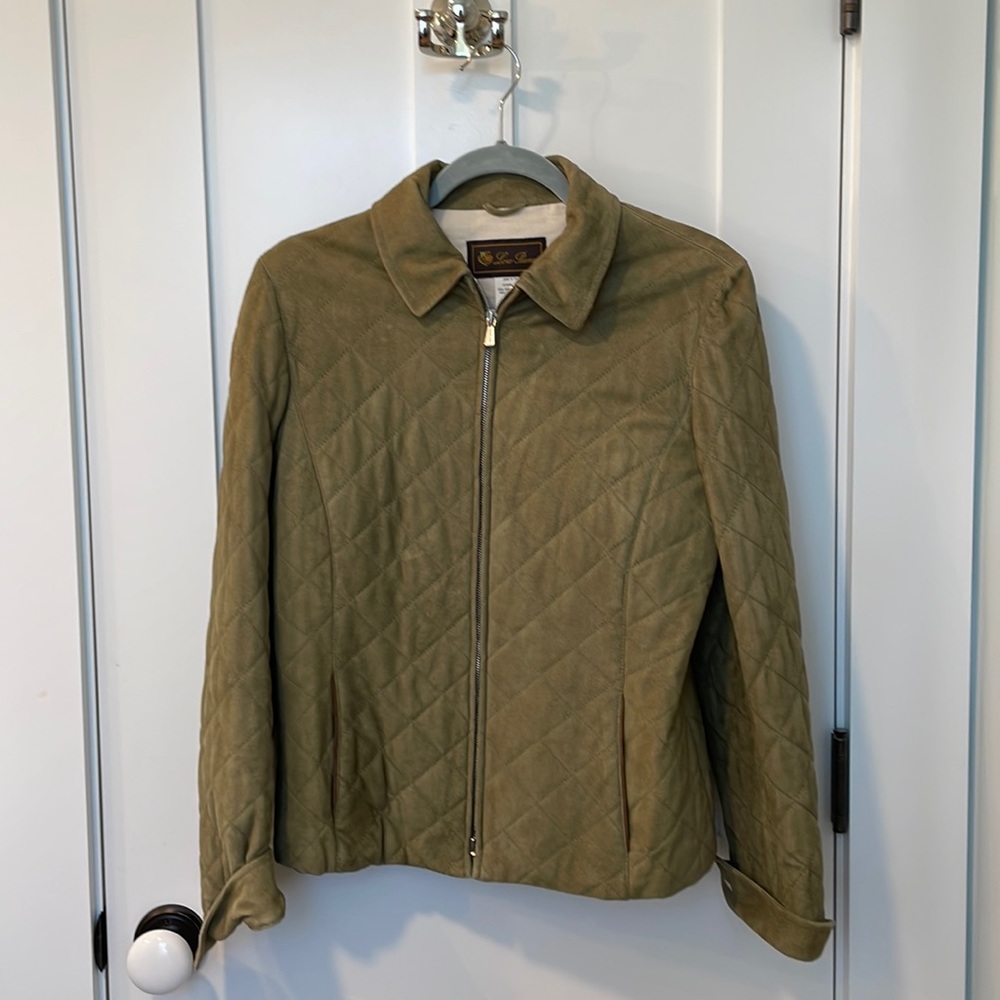 Loro Piana olive-green quilted suede jacket